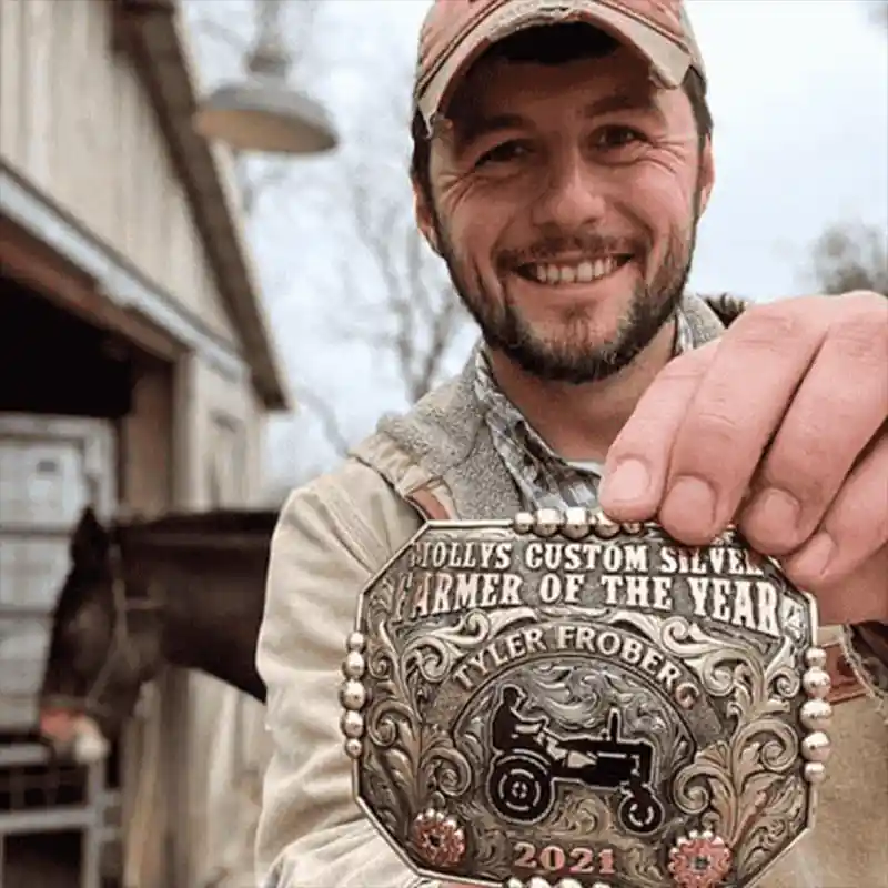 Farming Guy withg a Molly's Custom Silver Buickle